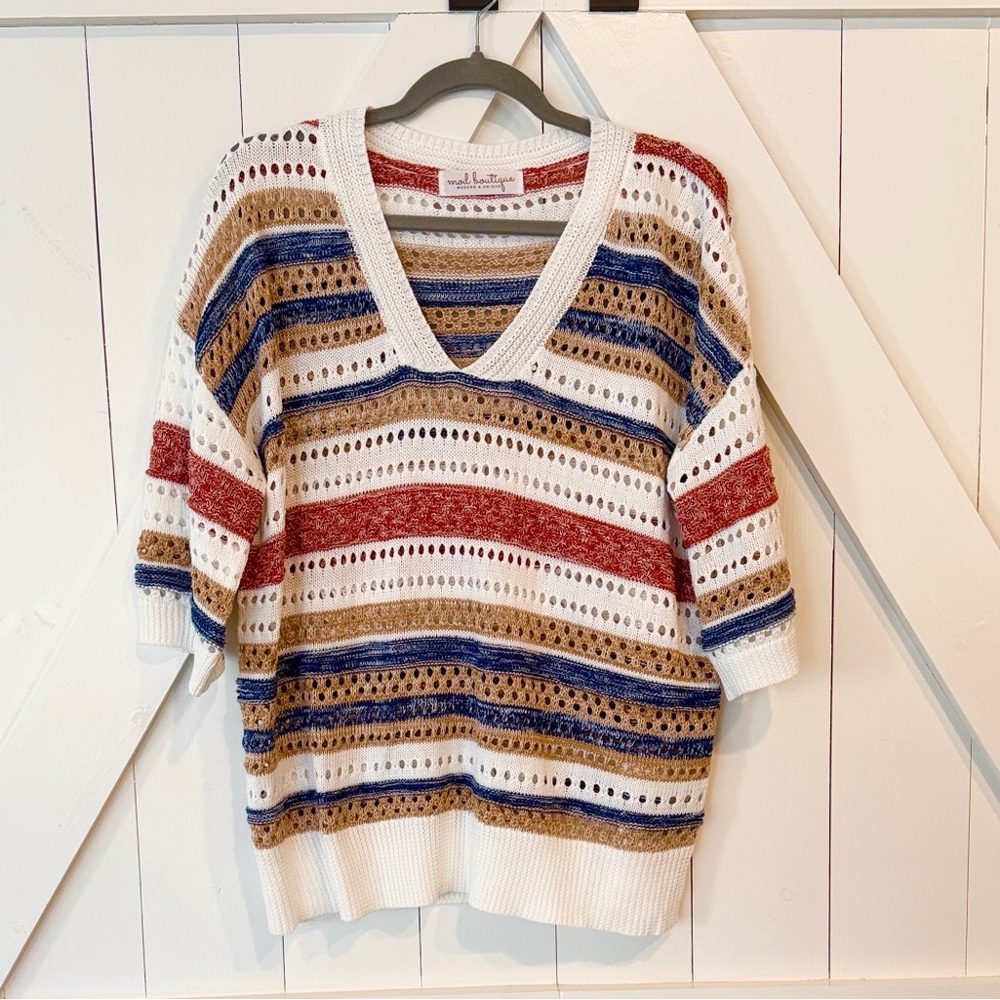 V-Neck Pullover Open Crochet Sweater